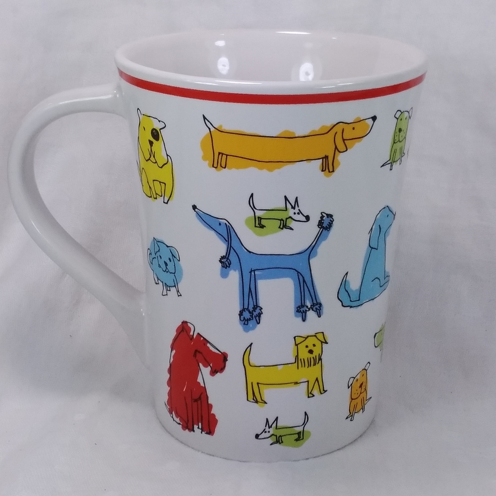 Room Creative Dog Town MUG Stoneware 12 oz Multicolor Cartoon Drawn Puppy Dogs
